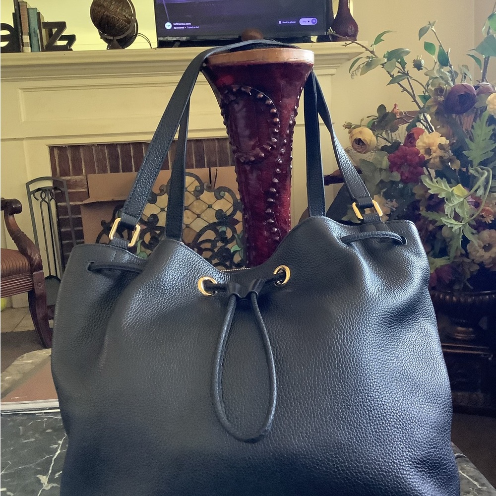 Quince triple compartment Italian pebbled leather large work tote bag 14x11